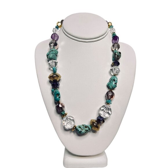 Carol Dauplaise Jewelry - Carol Dauplaise Chunky Bead Necklace W/Turquoise Purple And Gold Accents (6301)